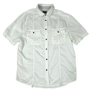 AX Armani Exchange Shirt Mens XL White Button Up Short Sleeve‎ Cotton Pocket